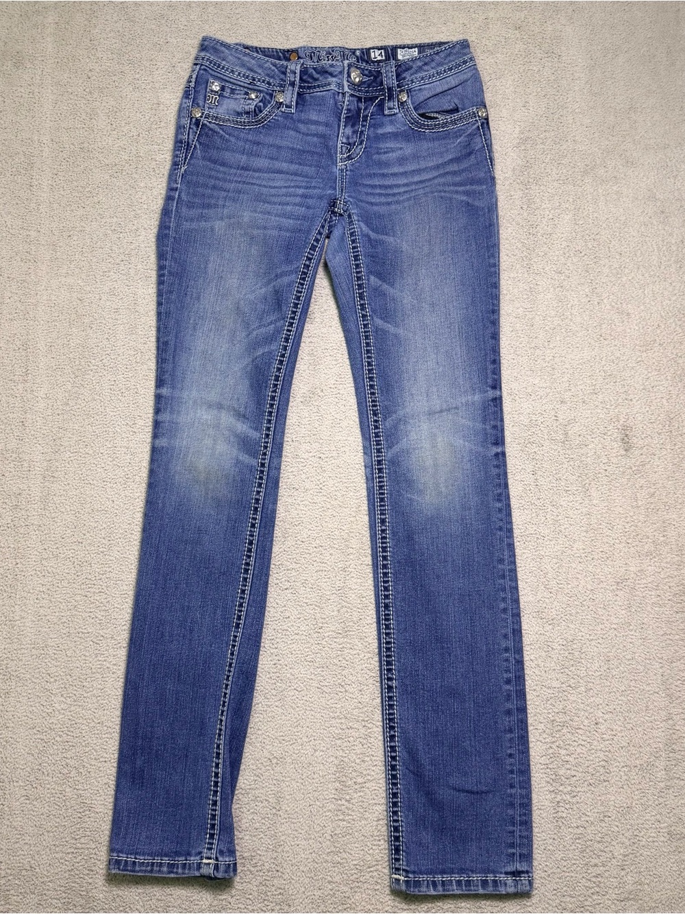 Miss Me Girls Skinny Jeans Size 14 (Fits 26x29) Embellished Rhinestone Pockets